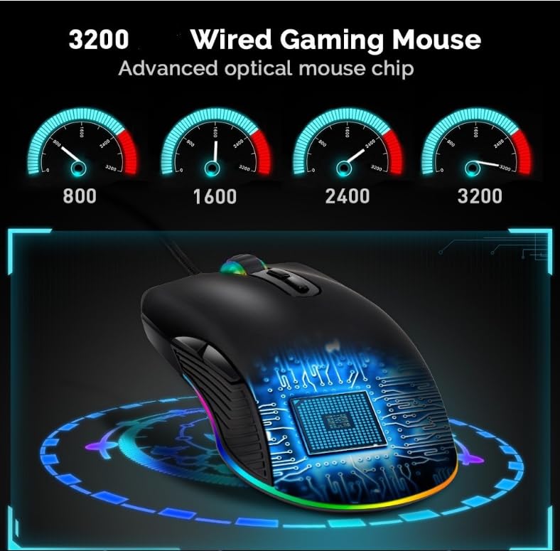 Wired Gaming Mouse USB C, Quiet Clicking, 4 Color LED RGB Backlighting,Optical Type C Mice with 5.9ft Cable,3200D-PI 7 Buttons Ergonomic Mouse for Phone PC,Computer,Laptop,Desktop, Mac,Surface,Tablets