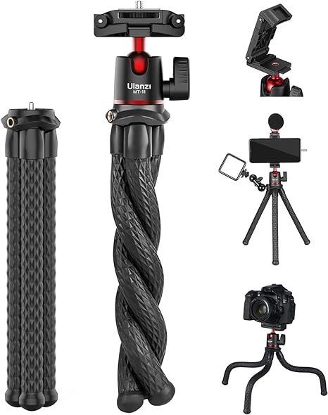 ULANZI Camera Tripod, Mini Flexible Phone Stand w Hidden Phone Holder