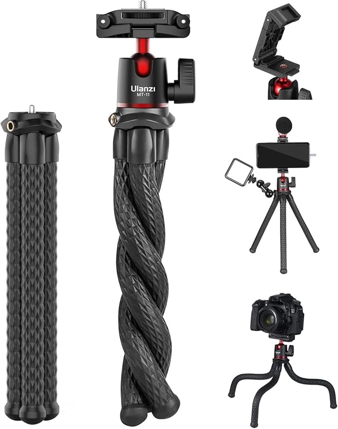 ULANZI Camera Tripod, Mini Flexible Phone Stand w Hidden Phone Holder