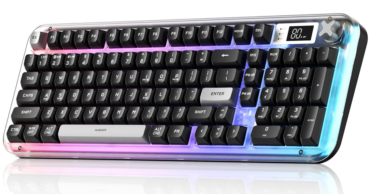 AUSDOM K98pro Wireless Silent Creamy Keyboard, Tri-Mode BT/2.4G/USB-C Computer Keyboard with Number Pad, RGB Backlit Media Knob Keyboard - Image 1