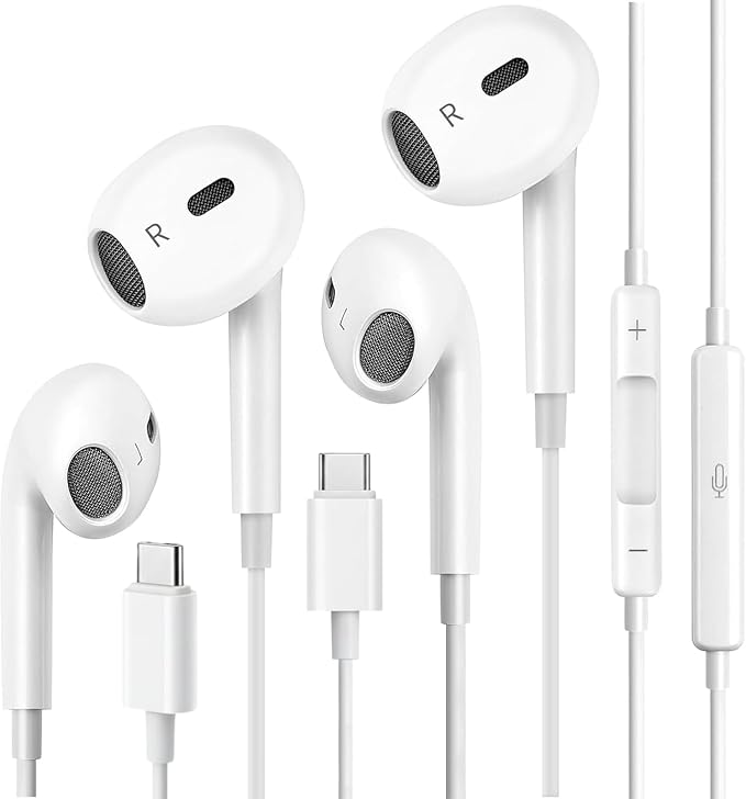 2Pack USB C Headphones Wired USBC Earbuds for iPhone 17 16 15 Pro Max