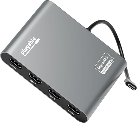 Plugable USB C to Quad HDMI 4K Adapter with 100W PD, USBC-7400H4