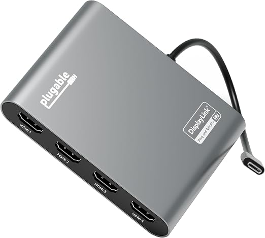 Plugable USB C to Quad HDMI 4K Adapter with 100W PD, USBC-7400H4