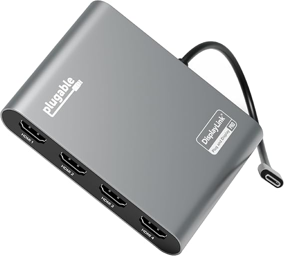 Plugable USB C to Quad HDMI 4K Adapter with 100W PD, USBC-7400H4