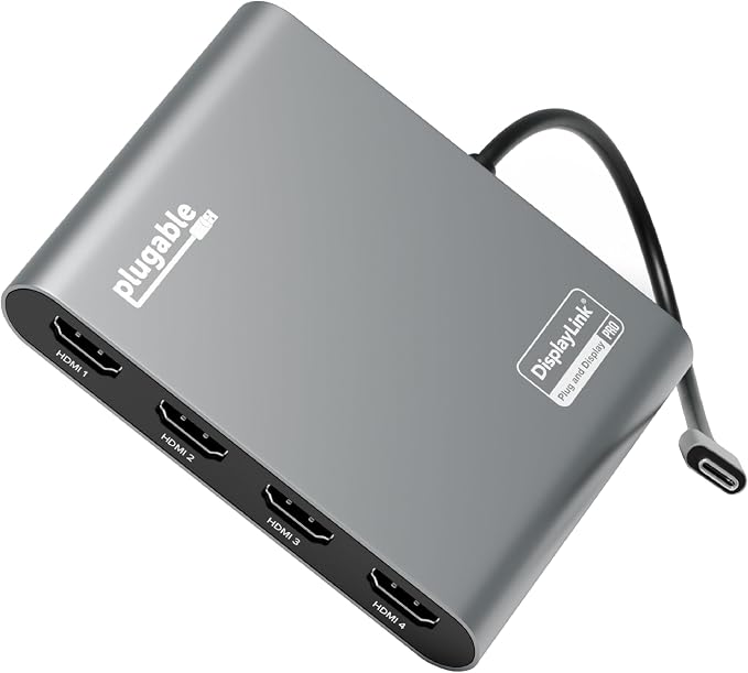 Plugable USB C to Quad HDMI 4K Adapter with 100W PD, USBC-7400H4