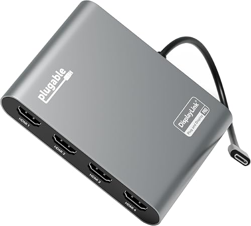 Plugable USB C to Quad HDMI 4K Adapter with 100W PD, USBC-7400H4