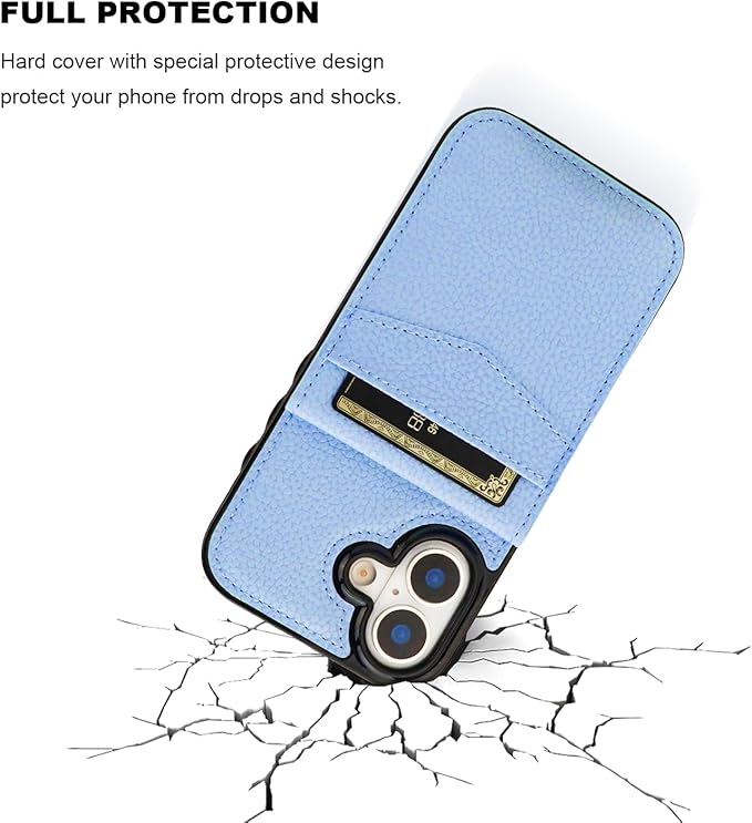 KIHUWEY Compatible with iPhone 17 Case Wallet with Credit Card Holder, Flip Premium Leather Magnetic Clasp Kickstand Heavy Duty Protective Cover for iPhone 17 6.3 Inch (Lichee Light Blue)