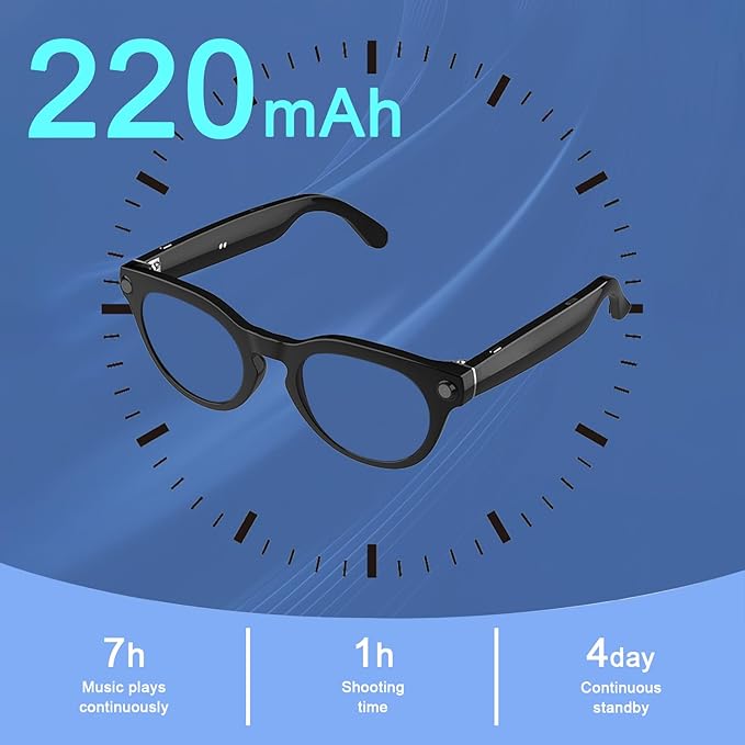 AI Bluetooth Smart Glasses with Camera, 1200P Video Recording Glasses, 8MP Anti-Shake Camera Glasses, Voice Assistant, Supports Photo/Video/Audio Recording, with AI Assistant & Real-Time Translation