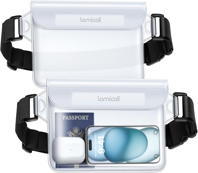 Lamicall Waterproof Pouch [2 Pack], Cruise Ship Essentials Fanny Packs, Dry Bags Waterproof, Kayak, Boat, Travel, Paddle Board Accessories Must Haves, Beach Vacation Essentials, Clear