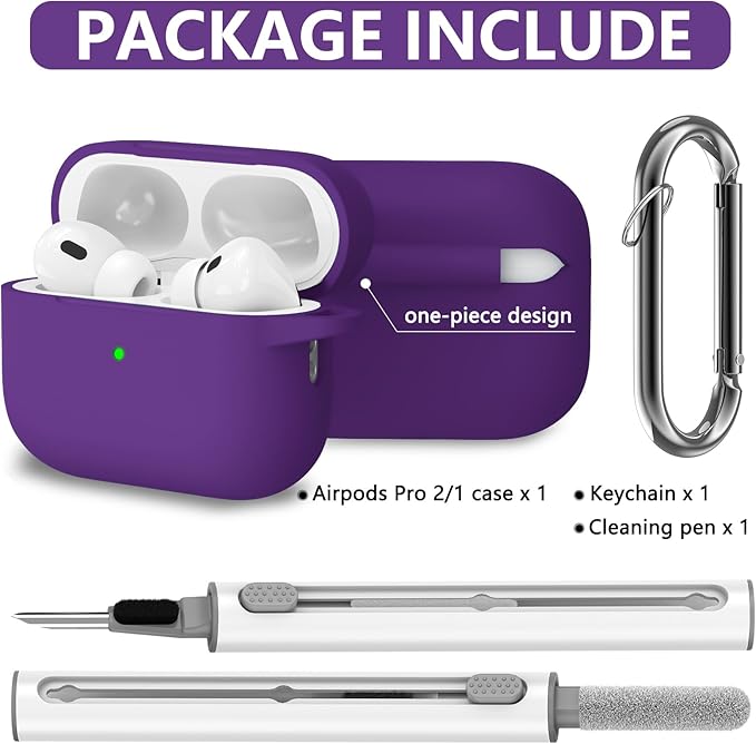 Ljusmicker for AirPods Pro Case Cover with Cleaner Kit,Silicone Protective Cases for Apple AirPod Pro 2nd/1st Generation Case for Women Men,AirPods Pro 2 Case Accessories with Keychain-Dark Purple