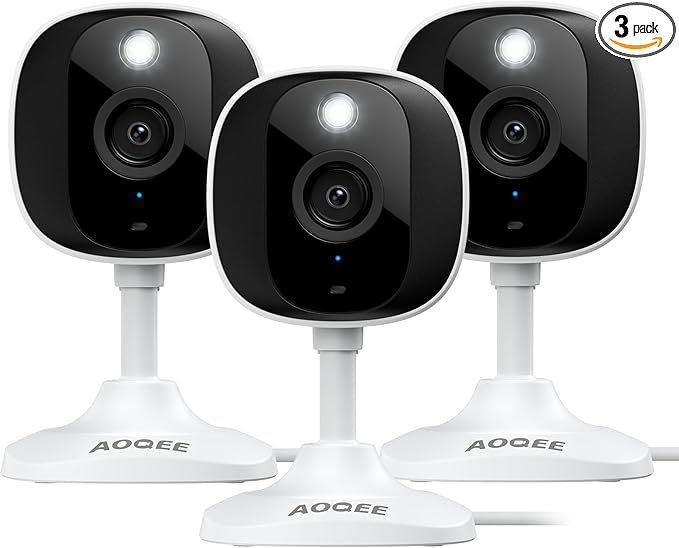2K Cameras for Home Security-Outdoor/Indoor Camera for Dog/Cat/Pet/Nanny/Baby/Elderly, Color Night Vision, White Light, Siren, 24/7 SD Recordings, Works with Alexa, Plug in (C1-White-3pack-2.4G)