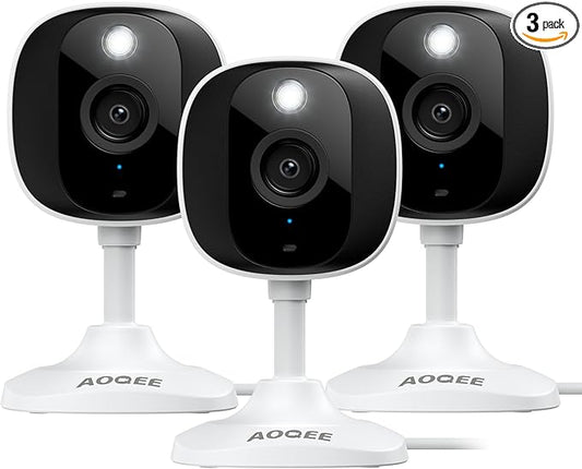 2K Cameras for Home Security-Outdoor/Indoor Camera for Dog/Cat/Pet/Nanny/Baby/Elderly, Color Night Vision, White Light, Siren, 24/7 SD Recordings, Works with Alexa, Plug in (C1-White-3pack-2.4G)