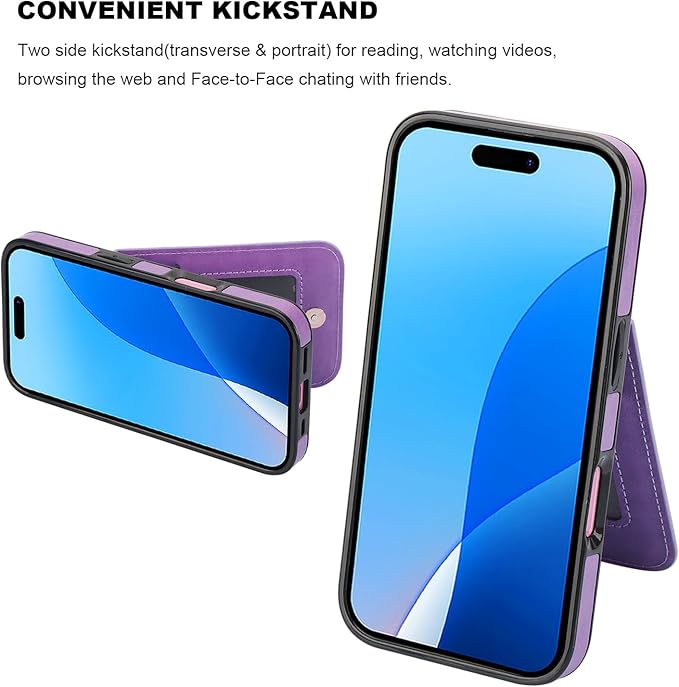 KIHUWEY Compatible with iPhone 16 Case Wallet with Credit Card Holder, Flip Premium Leather Magnetic Clasp Kickstand Heavy Duty Protective Cover for iPhone 16 6.1 Inch (Purple)