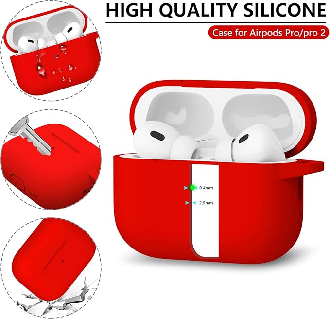 Ljusmicker for AirPods Pro Case Cover with Cleaner Kit,Soft Silicone Protective Case for Apple AirPod Pro 2nd/1st Generation Case for Women Men,AirPods Pro 2 Case Accessories with Keychain-Deep Red