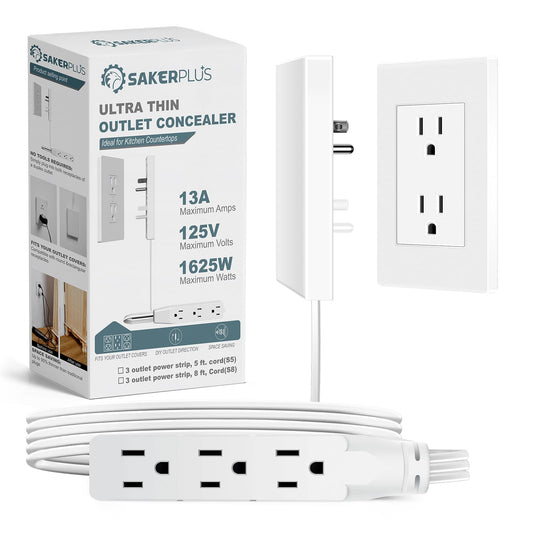 SakerPlus Outlet Concealer Power Strip, Split Extension Cord,