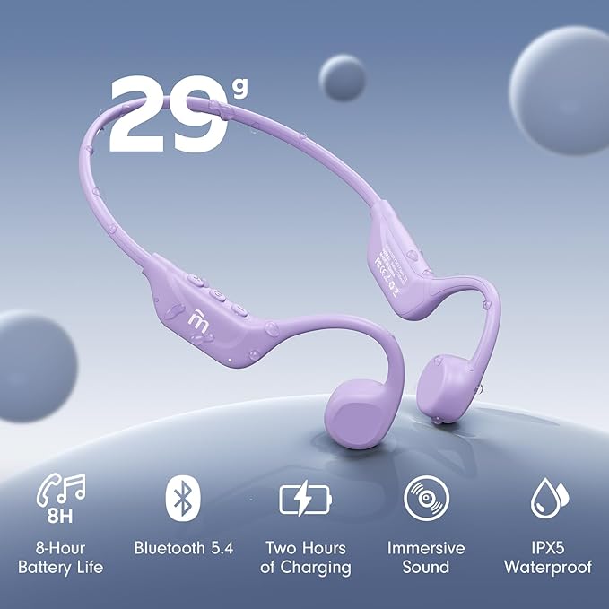 Bone Conduction Headphones,Open Ear Headphone Bluetooth5.4 with Mic,Wireless Headphone 10H Playtime, Waterproof Sport Headphones Suitable for Running,Cycling, Outdoor Sports Lilac