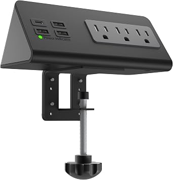 Nightstand Edge Mount Power Strip with USB-C Ports Tabletop Desk Clamp Power Sockets with 3 AC Outlets &4 Fast Charging USB Ports for Home Office Hotel and Dormitory