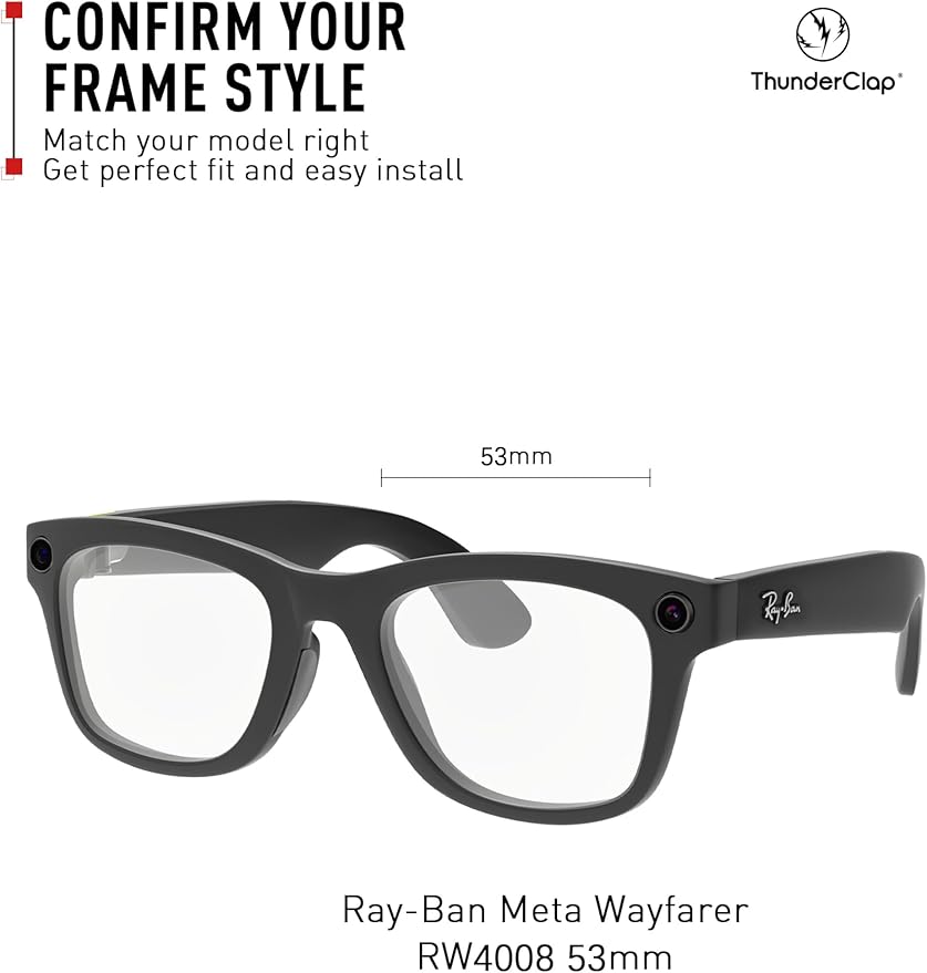 ThunderClap POLARIZED Replacement Lenses Compatible with Ray-Ban Meta Wayfarer RW4006 50mm | RW4008 53mm Smart Glasses