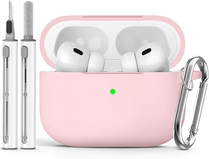 Ljusmicker for AirPods Pro Case Cover with Cleaner Kit,Silicone Protectives Cover for Apple AirPod Pro 2nd/1st Generation Case for Women Men,AirPods Pro 2 Case Accessories with Keychain-Light Pink
