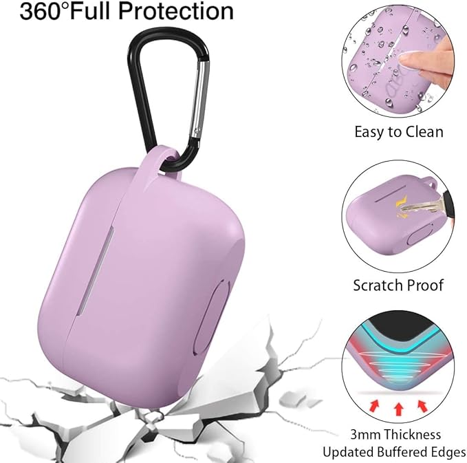 Lerobo Compatible with AirPods Pro Case 2019,Shock-Proof Silicone Skin Full Protective Cover for Airpods Pro 2,Supports Wireless Charging with Durable Carabiner Front LED Visible,Lavender