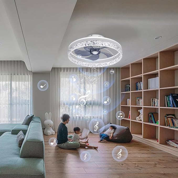 Ceiling Fan,Low Profile Ceiling Fan with Light,Flush Mount Ceiling Fan with Bluetooth Speaker, Smart Ceiling Fan,Bedroom Ceiling Fan-APP/Remote Control