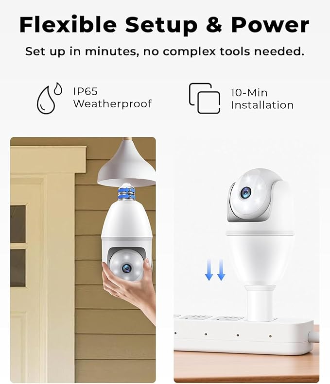 2K Light Bulb Camera, 5G/2.4G Wireless Outdoor Camera, Light Bulb Security Camera with AI Human Detection, Color Night Vision, Motion Alerts, 2-Way Audio, Works with Alexa, Easy Installation