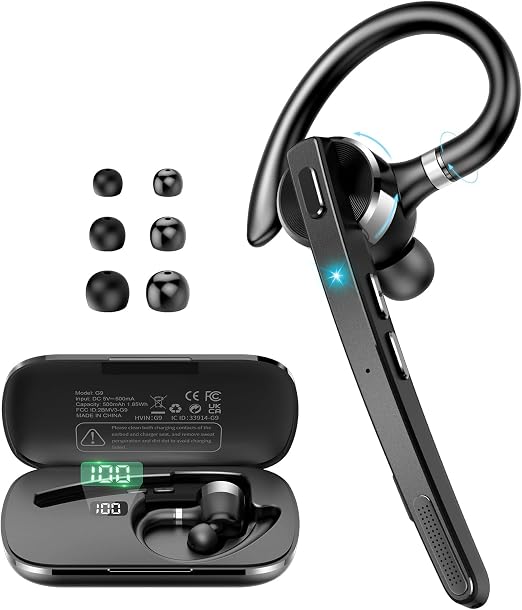 2026 Bluetooth Headset, Wireless Bluetooth 5.3 Earpiece, 90Hrs Single-Ear Headset with APTX HD Audio & Mute Button, Dual Noise Cancelling Mics, Hands Free Headphone for Trucker, Business, Gym, Grey