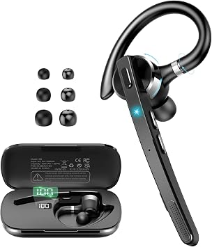 2026 Bluetooth Headset, Wireless Bluetooth 5.3 Earpiece, 90Hrs Single-Ear Headset with APTX HD Audio & Mute Button, Dual Noise Cancelling Mics, Hands Free Headphone for Trucker, Business, Gym, Grey