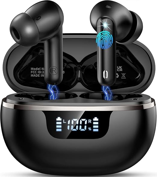 Wireless Earbuds, 2026 Bluetooth 5.4 Headphones HiFi Stereo, 50H Playtime In Ear Buds Deep Bass with 4 ENC Noise Cancelling Mics, IP7 Waterproof Wireless Earphones with LED Display, Fast Charging Case