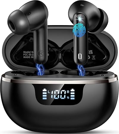 Wireless Earbuds, 2026 Bluetooth 5.4 Headphones HiFi Stereo, 50H Playtime In Ear Buds Deep Bass with 4 ENC Noise Cancelling Mics, IP7 Waterproof Wireless Earphones with LED Display, Fast Charging Case