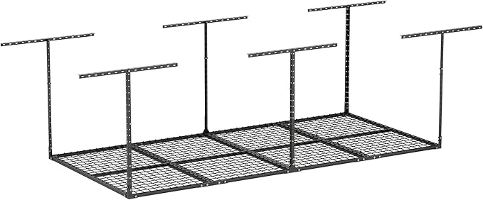 4 x 8 FT Overhead Garage Storage Rack, Adjustable Ceiling Storage Racks, Garage Shelving Heavy-duty Storage Organizer System, Load 700LBS Weight(Black)