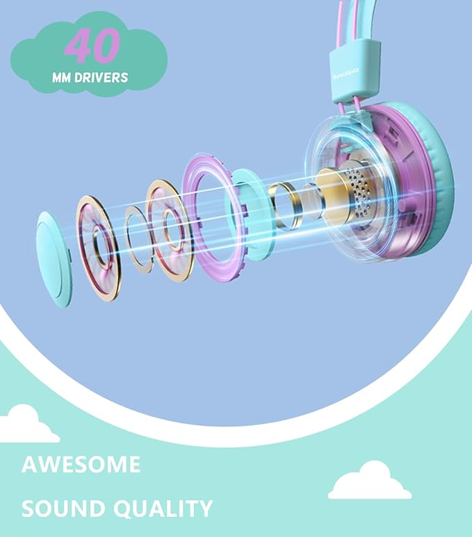 Upgrade USB Type C Kids Headphone for School, 94dB Safe Volume Limited, HD Stereo Sound, Foldable Lightweight On-Ear Headphones for Boys/Girls/Students/Tablet/Travel(Mint Green)