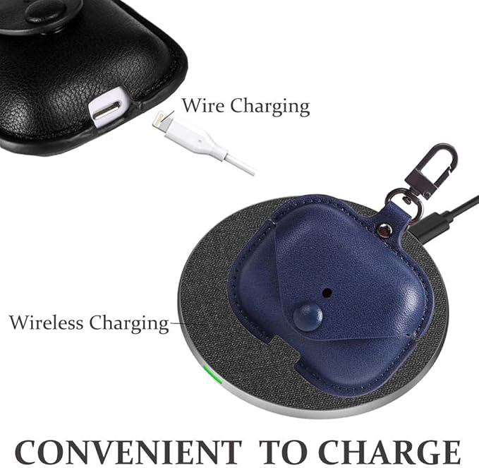 Genuine Leather Case Compatible with AirPods Pro Case 2nd/1st Gen (2023/2022/2019), VOMA Protective Cover for Apple AirPods Pro 2/Pro Wireless Charging Case with Keychain and Snap Lock Navy