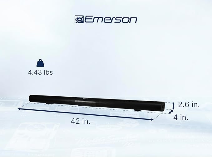 Emerson EHS-2004 42-Inch Bluetooth Soundbar with Built-in Subwoofer, 2.1 Channel Audio, USB/AUX Inputs, FM Radio, Wall Mountable, Remote Control, and Digital LED Display