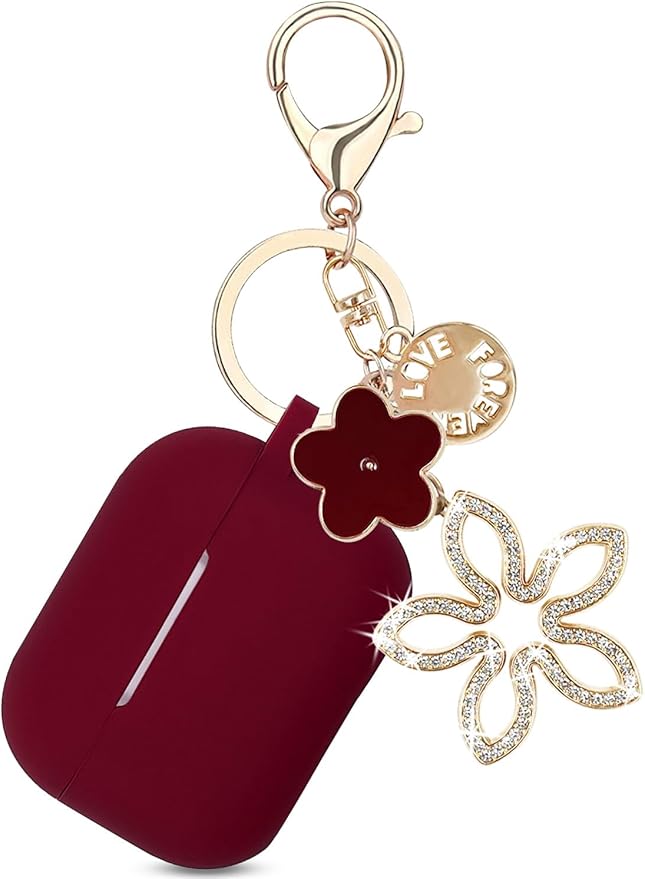 Compatible with AirPods Pro 2nd Generation Case with Cleaner Kit, Silicone Protective Case for Apple AirPod Pro 2nd/1st Earbuds Wireless Charging Cases with Bling Keychain (Burgundy Red)
