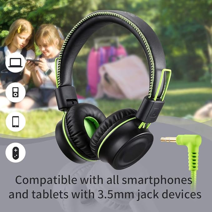 M2 Kids Headphones Wired Headphone for Kids,Foldable Adjustable Stereo Tangle-Free,3.5MM Jack Wire Cord On-Ear Headphone for Children/Teens/Girls/School/Kindle/Airplane/Plane/ (Black)