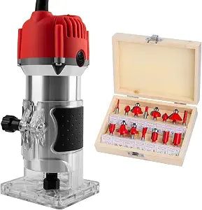 Palm Wood Router Tool, 110V 800W Wood Routers for Woodworking, 30000R/MIN Compact Edge Trimmer with 15 PCS 1/4" Router Bit Set