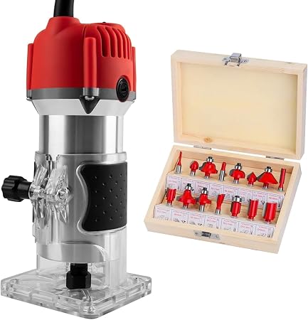 Palm Wood Router Tool, 110V 800W Wood Routers for Woodworking, 30000R/MIN Compact Edge Trimmer with 15 PCS 1/4" Router Bit Set