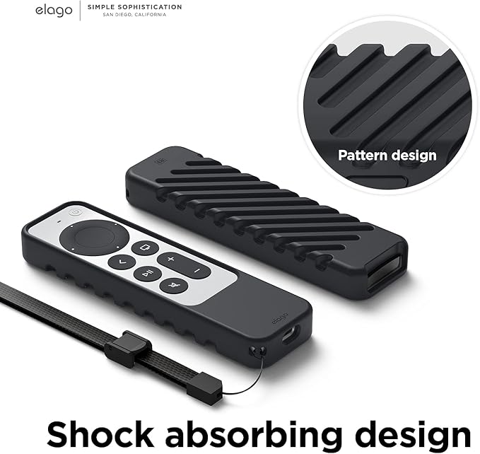 elago R3 Protective Case Compatible with 2022 Apple TV Siri Remote 3rd Generation, Compatible with 2021 Apple TV Siri Remote 2nd Gen - Lanyard, Great Grip, Shock Absorption, Drop Protection [Black]