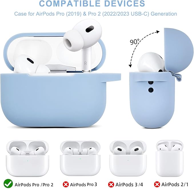 Compatible with AirPods Pro 2nd Generation Case with Cleaner Kit, Silicone Protective Case for Apple AirPod Pro 2nd/1st Earbuds Wireless Charging Cases with Bling Keychain (Gray Blue)