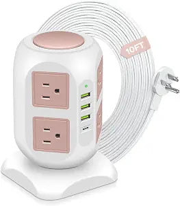 Rose Gold Power Strip Flat Plug, 8 Outlets 4 USB Ports
