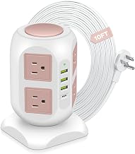 Rose Gold Power Strip Flat Plug, 8 Outlets 4 USB Ports - Image 1