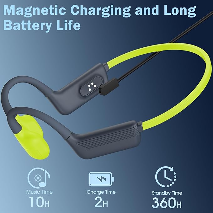 Liquid Silicone Swimming Headphones-Bone Conduction Headphones, IP68 Waterproof Underwater Earphones, LiteSurge Bluetooth Soft/Skin Open Ear Swim Earbuds with 32 GB MP3 Memory for Sport-Neon Green