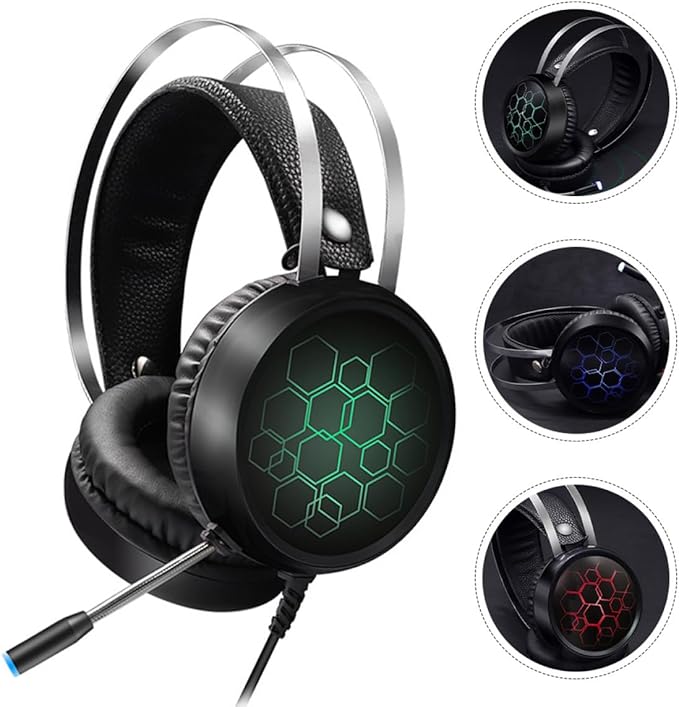 Gaming Headset with Mic USB 7.1 Surround Sound Comfortable Over-Ear Headphones Soft Ear Pads RGB Lighting Wired Computer Headphones for Gaming Enthusiasts