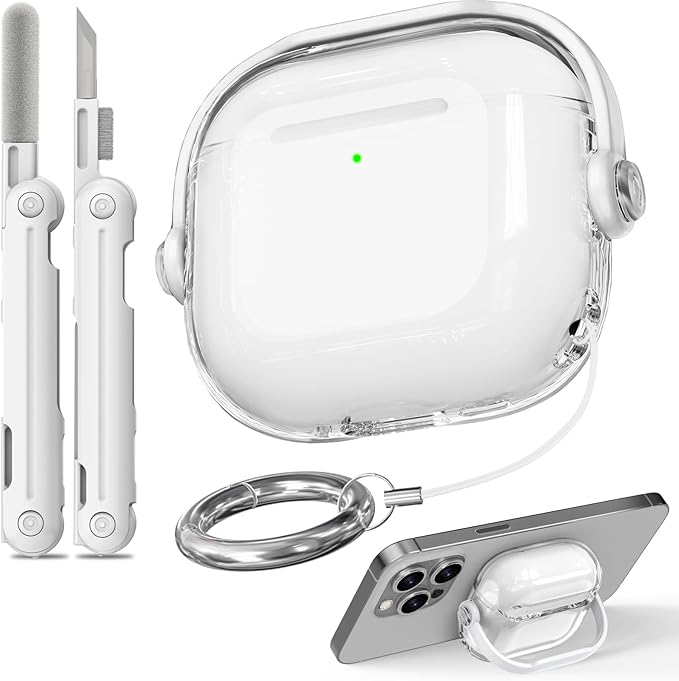 Safety Lock for Airpods 4 Case,TPU Clear Cases for Apple Airpods 4 USB-C with Cleaner Kit, Drop Protection Airpods 4 Case Cover for Men for Women with Lock and Keychain,Clear+White