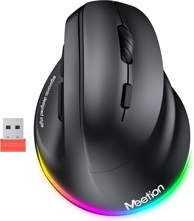 MEETION Ergonomic Wireless Vertical Mouse, Rechargeable, Black