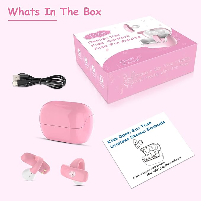 BANIGIPA Kids True Wireless Earbuds, 5g Super Light Comfortable Open Ear Bluetooth 5.4 Headphones w/Mic to Protect Hearing for Studying Music Clear Calling, Touch Control Ear Buds w/Charging Case