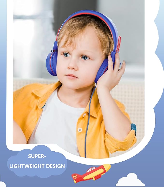 Upgrade USB Type C Kids Headphone for School, 94dB Safe Volume Limited, HD Stereo Sound, Foldable Lightweight On-Ear Headphones for Boys/Girls/Students/Tablet/Travel(Navy Blue)