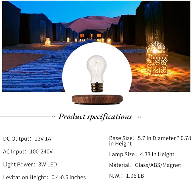 MOOCCI Magnetic Levitation Bulb 360° Rotating Ambient Light, Ideal for Home Decor, Perfect as a Gift for Valentine's Day, Halloween, Christmas, or Anniversary Celebrations