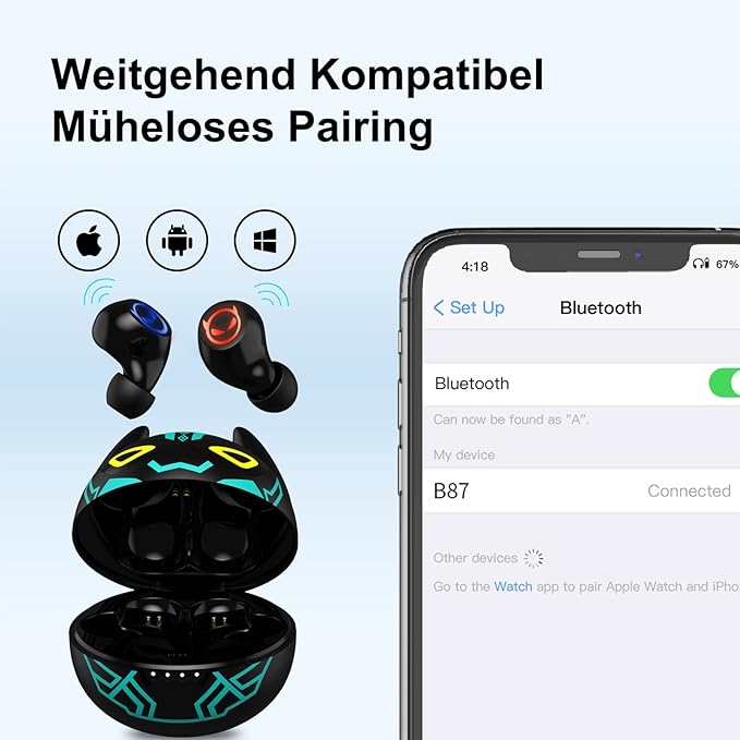 Kids Wireless Earbuds,Bluetooth in Ear Headphone with Microphone Comfort&Lightweight Earphone with Noise Cancellation,3D Surround Stereo Bass,Battery Life Portable Mini Charging Case for Sport.